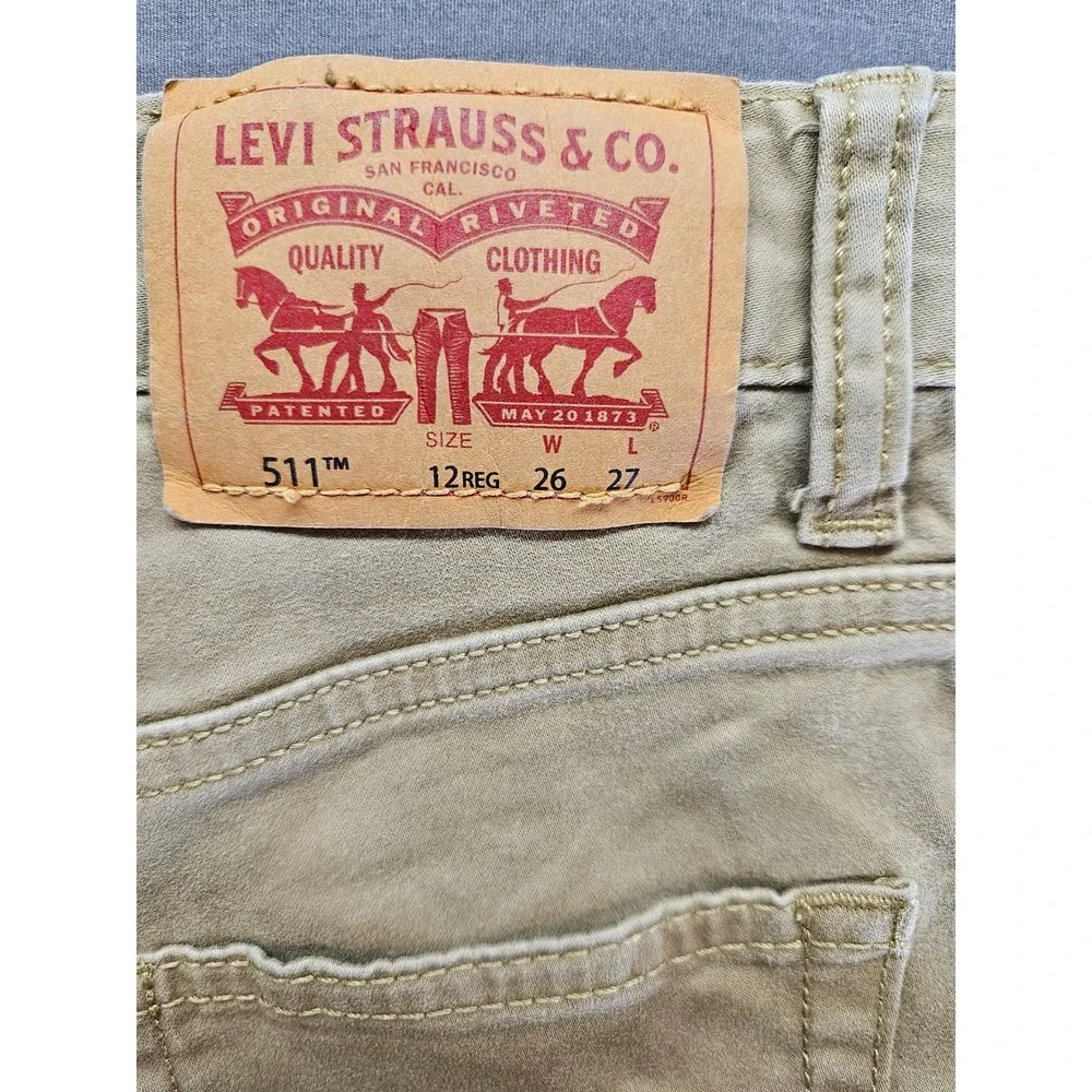 Levis 511 Slim Boys Khaki Tan Chino Pants Size 12 Reg 26x27 Adjustable Waist